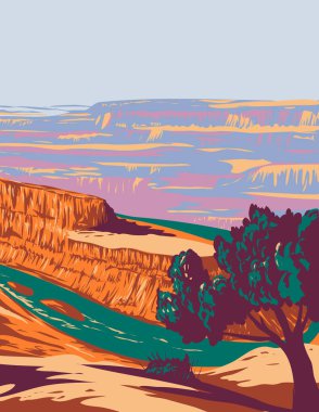 WPA 'nın Ölü At Noktası Eyalet Parkı afişi Colorado Nehri ve Canyonlands Ulusal Parkı' na dramatik bir bakış açısıyla Amerika Birleşik Devletleri Utah Amerika Birleşik Devletleri 'nin proje yönetimi tarzında yapılmıştır..