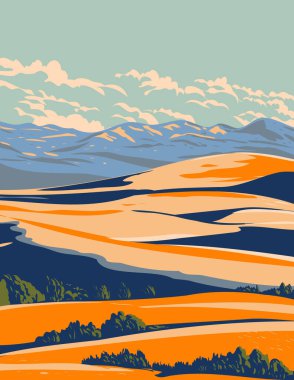 WPA poster art of Coral Pink Sand Dunes State Park between Mount Carmel Junction and Kanab in southwestern Utah United States of America, USA done in works project administration style. clipart