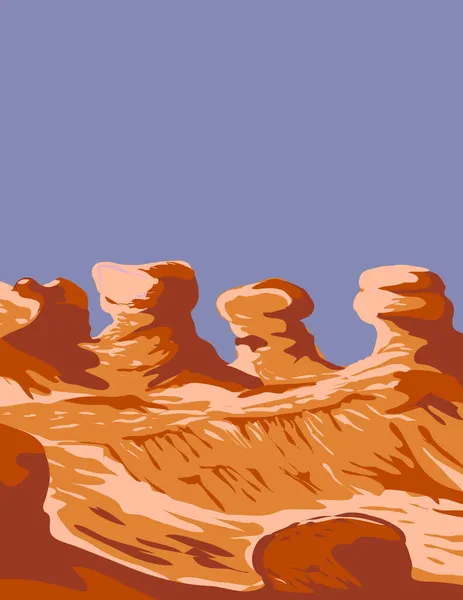 Wpa 포스터 Monochrome Art Goblin Valley State Park Hoodoos Formation — 스톡 벡터