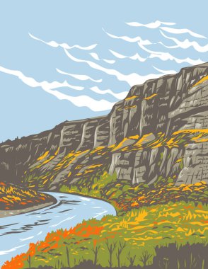WPA afiş sanatı Sluice Boxes State Park ile Little Belt Dağları Montana, Amerika Birleşik Devletleri 'nde yer alan Rocky Dağları Amerika Birleşik Devletleri iş yönetimi tarzında yapılmıştır