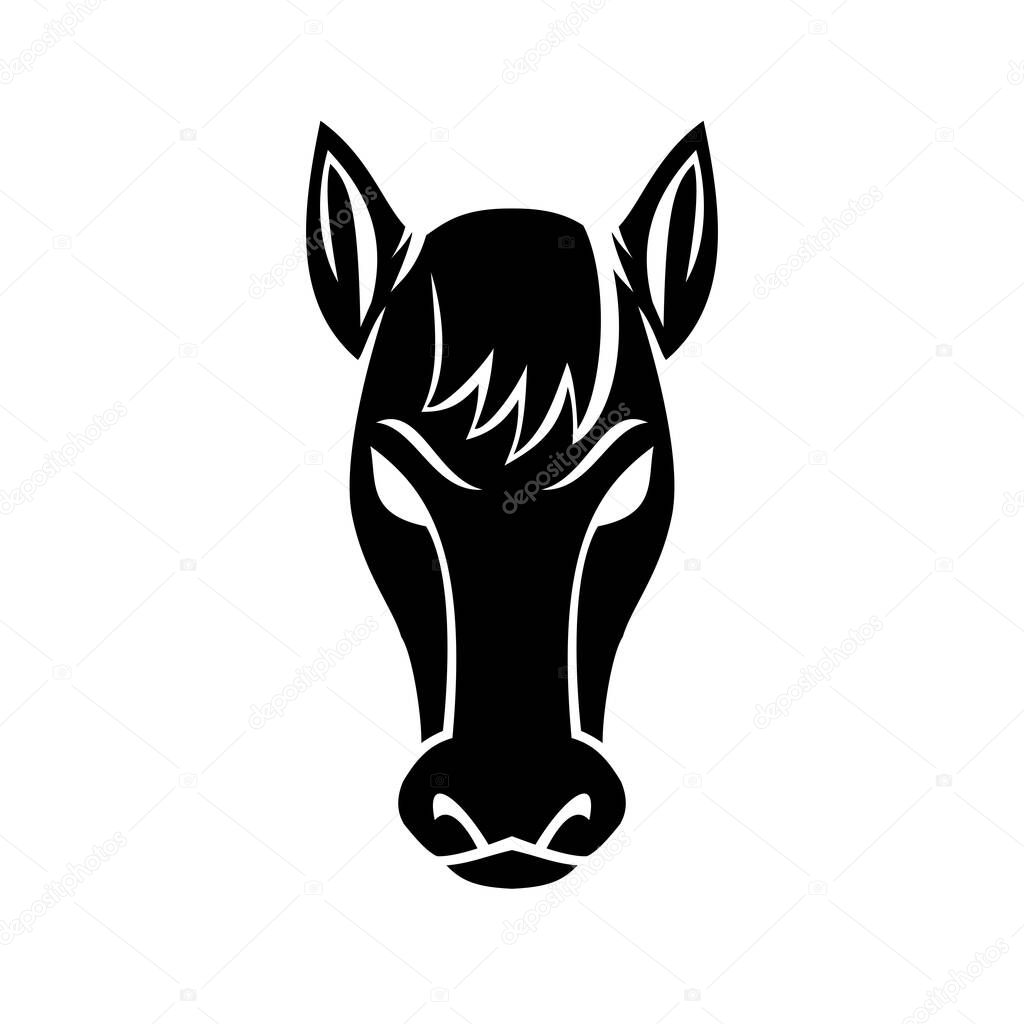 Mascot illustration of a head of a bronco mustang stallion or horse viewed from front on isolated background in retro black and white style.