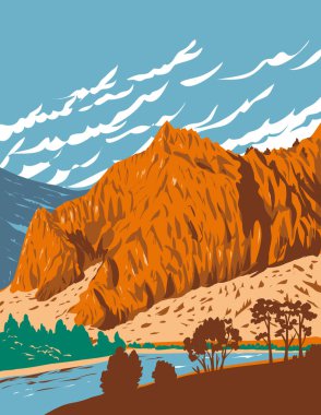 Montana 'daki Adel Dağları Volkanik Alanı' ndaki Missouri Nehri Kanyonu 'na Tower Rock State Park girişinin WPA poster sanatı.