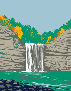 Van Buren ve Bledsoe eyaletleri Tennessee 'deki Cane Creek Vadisi' ndeki Fall Creek State Resort Park 'ın WPA poster sanatı.