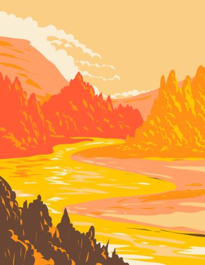 Bear River State Park 'ın WPA poster sanatı Evanston, Wyoming, Amerika Birleşik Devletleri' nin doğu yakasındaki Bear River 'da sergileniyor.