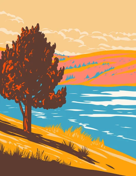 Wpa Poster Art Curt Gowdy State Park Granite Springs Reservoir — Stock Vector