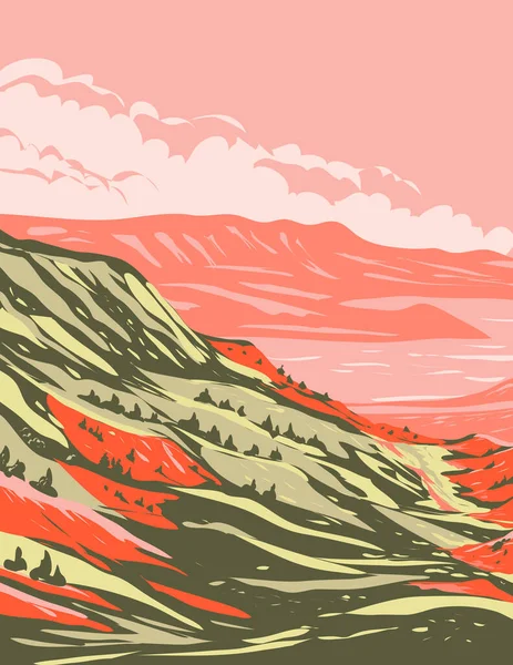 Wpa Plakatkunst Des Seminoe State Park Fuße Der Seminoe Mountains — Stockvektor