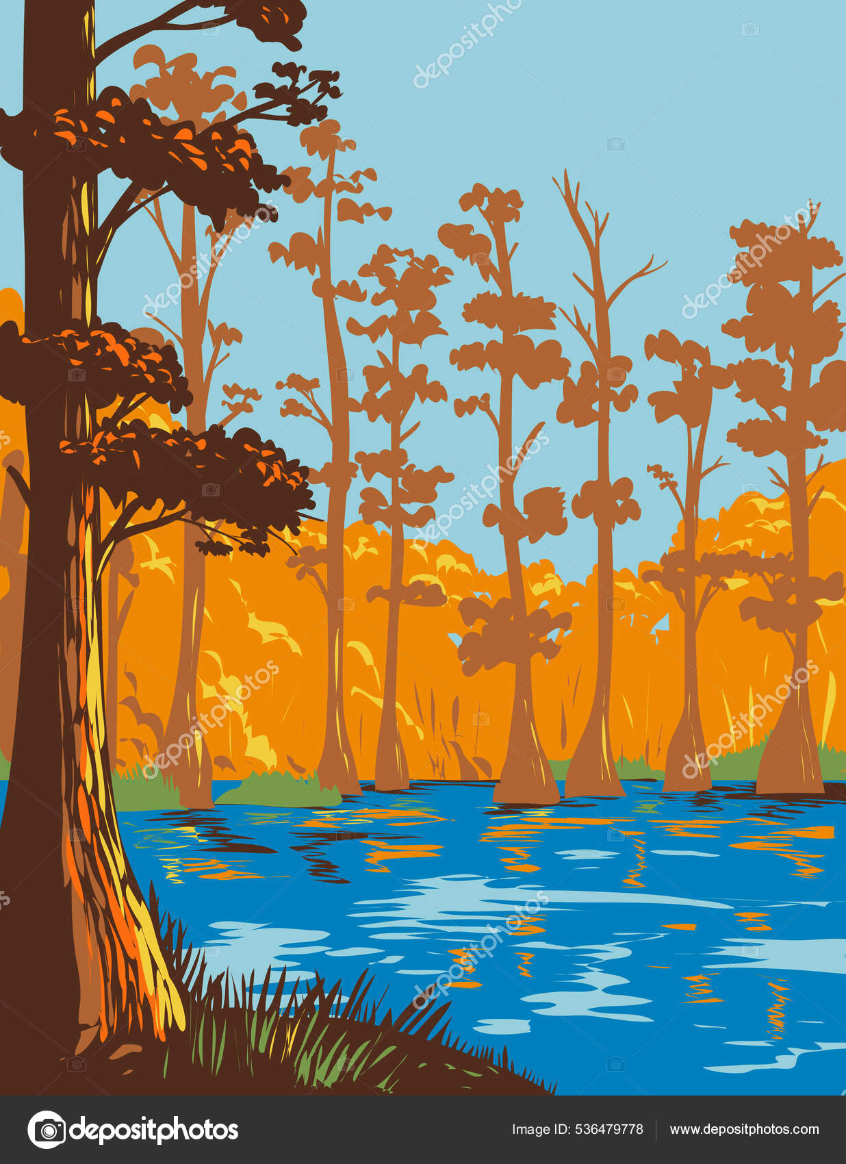Wpa Poster Art Cane Creek State Park Bayou Bartholomew North Stock