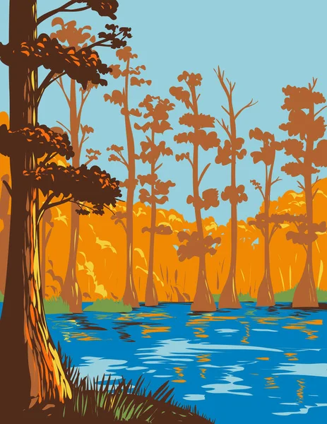 Arte Póster Wpa Cane Creek State Park Con Bayou Bartholomew — Vector de stock