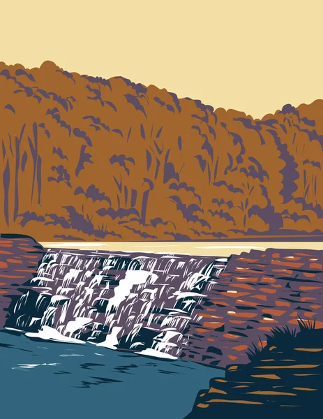 Wpa Poster Art Devil Den State Park Waterfall Butterfield Trail — Vetor de Stock