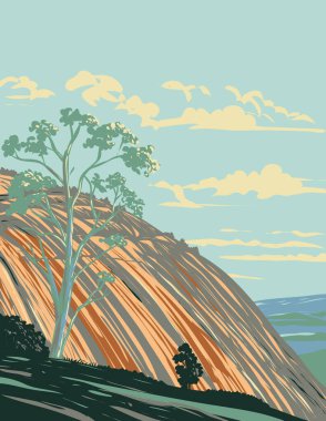 WPA poster art of Bald Rock National Park north of Tenterfield on the Queensland border in northern New South Wales, Australia done in works project administration or federal art project style clipart