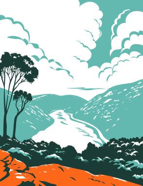 Berowra Vadisi Ulusal Parkı 'nın WPA poster sanatı Kuzey Sydney, Yeni Güney Galler' de yer alan Berowra Creek, Avustralya 'da çalışma projesi yönetimi veya federal sanat projesi tarzında yapılmıştır.