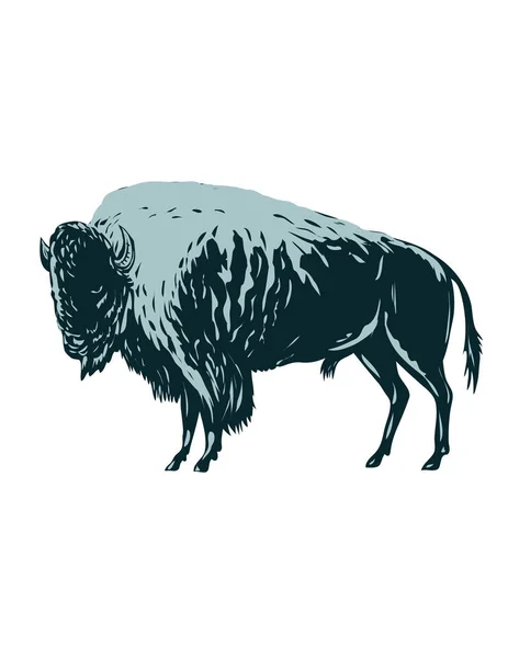 Wpa Poster Art American Bison American Buffalo Simply Buffalo Once — Vettoriale Stock
