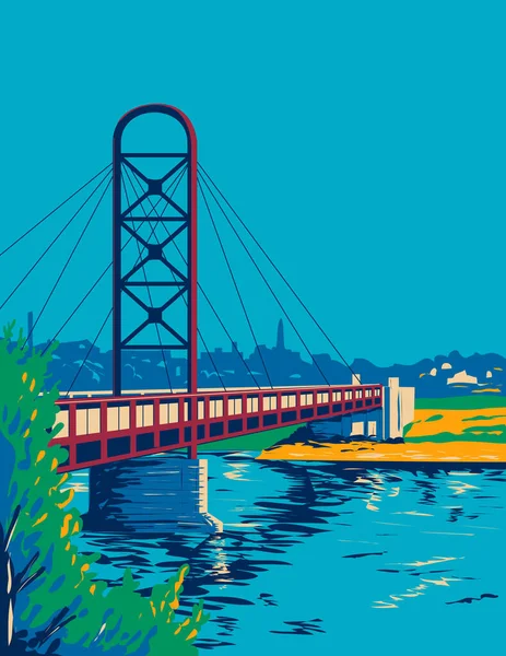 Wpa Poster Art Mishawaka Riverwalk Bridge Joe River Pedestrian Bridge — Wektor stockowy