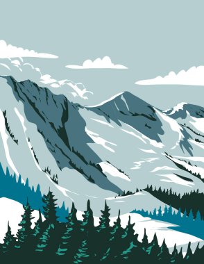 WPA Poster Art of Alta ski area in the Wasatch Mountains located in Salt Lake County, Utah, United States USA done in works project administration style or federal art project style clipart