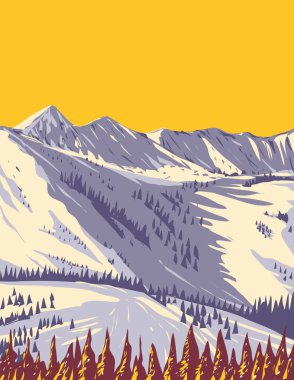 WPA poster art of Snowbird Ski and Summer Resort at Hidden Peak near Salt Lake City, Utah, United States USA done in works project administration style or federal art project style. clipart