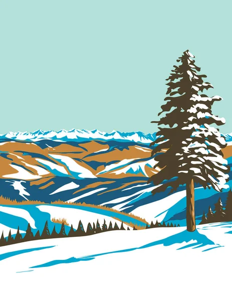 美国科罗拉多州Avon附近Beaver Creek滑雪胜地的Wpa海报艺术 以作品项目管理风格或联邦艺术项目风格完成 — 图库矢量图片