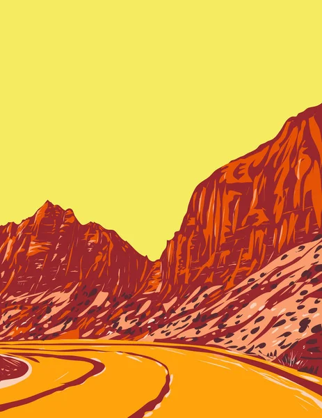 Wpa Плакат Каньйону Пайн Крік Сіонському Національному Парку Вздовж Дороги — стоковий вектор