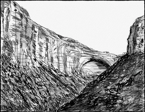 Pen Ink Drawing Great Arch Zion National Park Zion Park — Zdjęcie stockowe