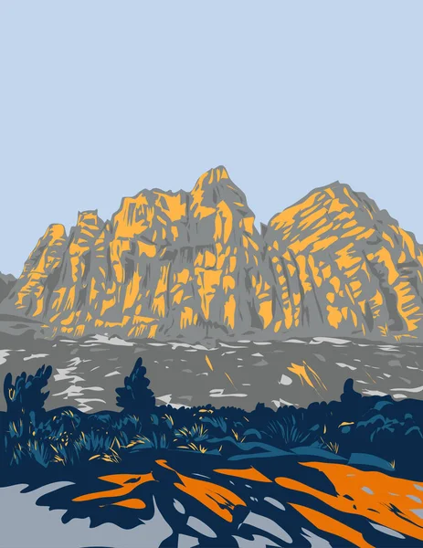 Wpa Poster Art Zion Canyon Navajo Sandstone Mountains Zion National — Stockový vektor