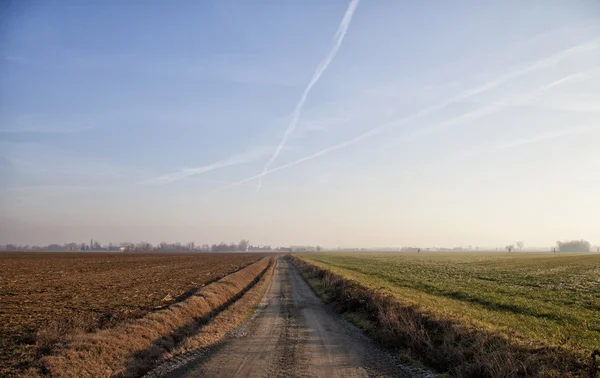 Straße in den Feldern — Stockfoto