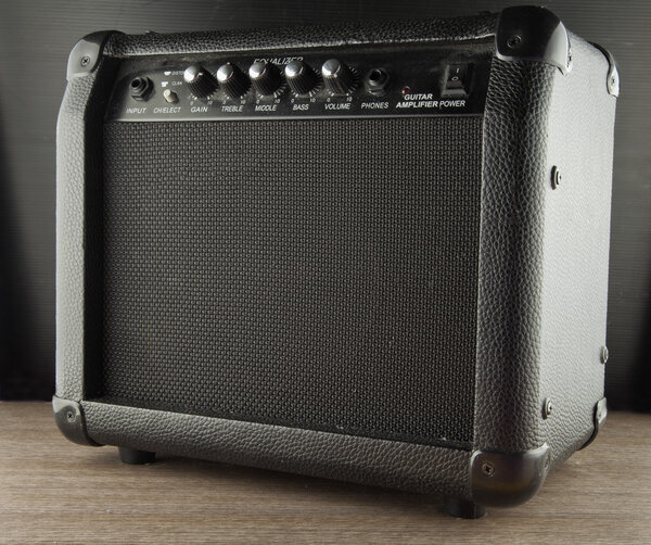 Close up of black amp for guitar