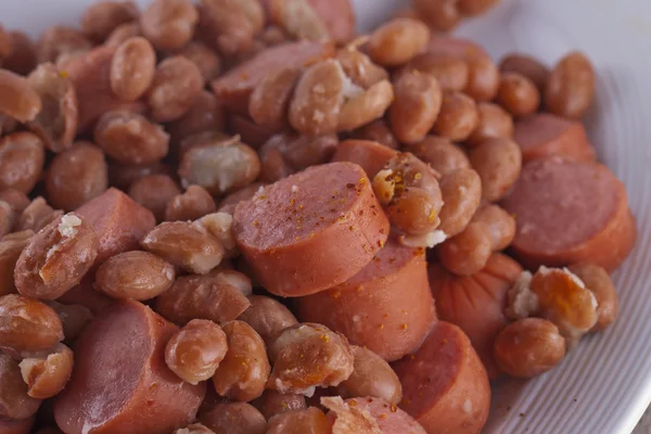 Wurstel and beans — Stock Photo, Image