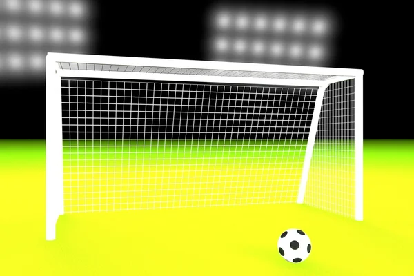 3 d のサッカー ボールと目標 — ストック写真