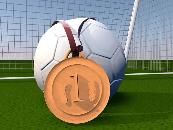 Voetbal en gouden medaille — Stockfoto