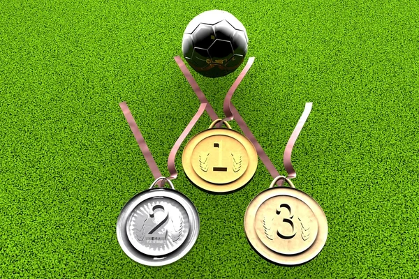 Piłka nożna i medale — Zdjęcie stockowe