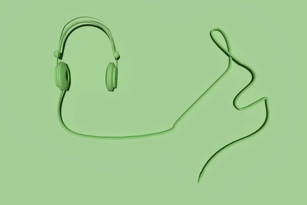 Headset Wire Green Background Rendering — Stock Photo, Image