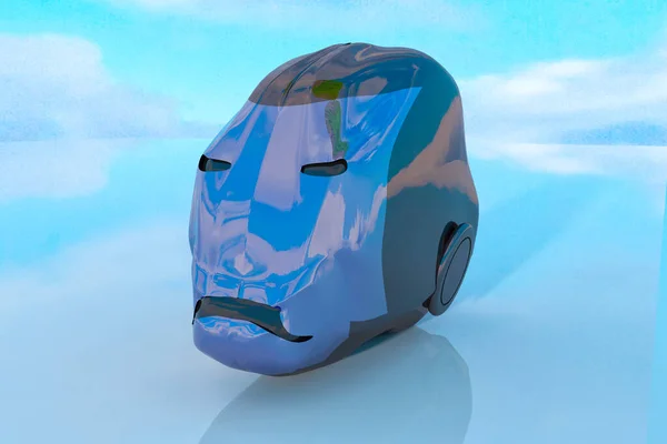 背景を反映したロボットの頭 3Dレンダリング — ストック写真
