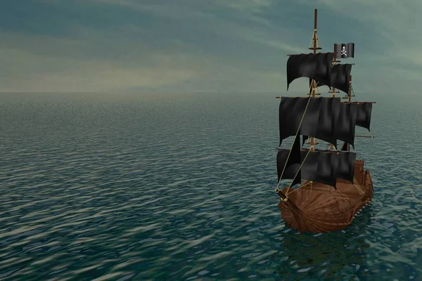 海上を航海する海賊船3Dレンダリング — ストック写真