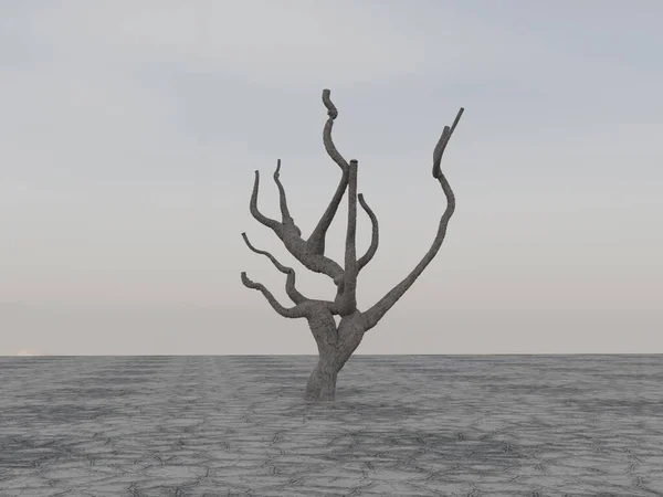 Einsamer Toter Baum Der Wüste Darstellung — Stockfoto