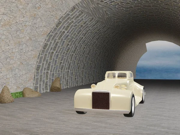 Eski Lüks Bir Araba Galeriden Çıkıyor Boyutlu — Stok fotoğraf