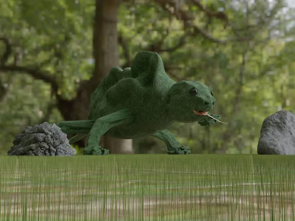 Big Lizard Walking Grass Rendering — ストック写真