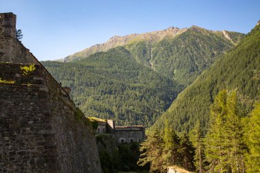 Beautiful mountain landscape under blue sky, horizontal view