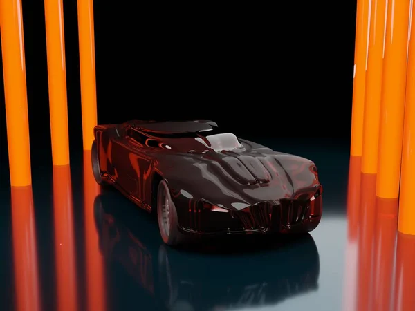 Black Sport Car Reflecting Floor Rendering — Stock Photo, Image