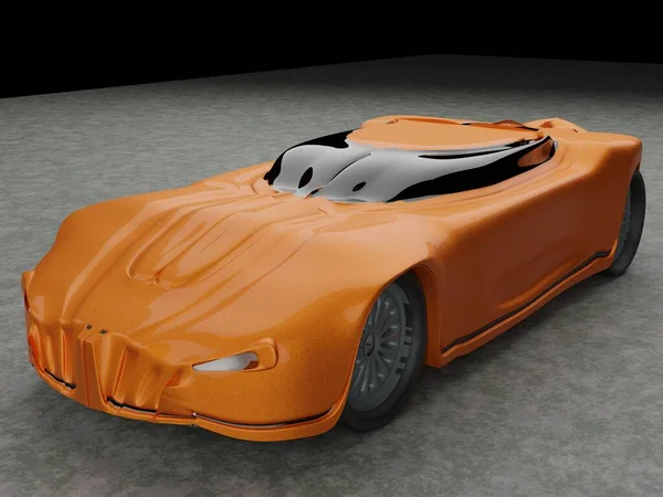 橙色跑车超过沥青 3D渲染 — 图库照片