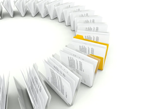 Ряд папок с файлами, изолированными на белом — стоковое фото