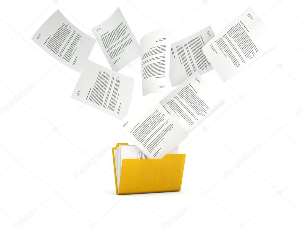 Orange folder with files isolated on white