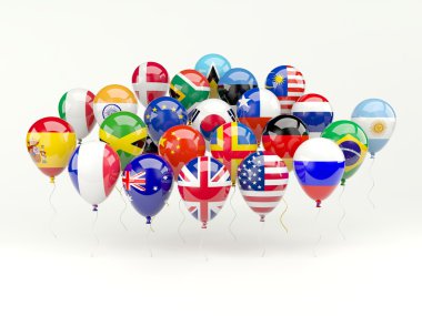 Air balloons with flags isolated on white clipart