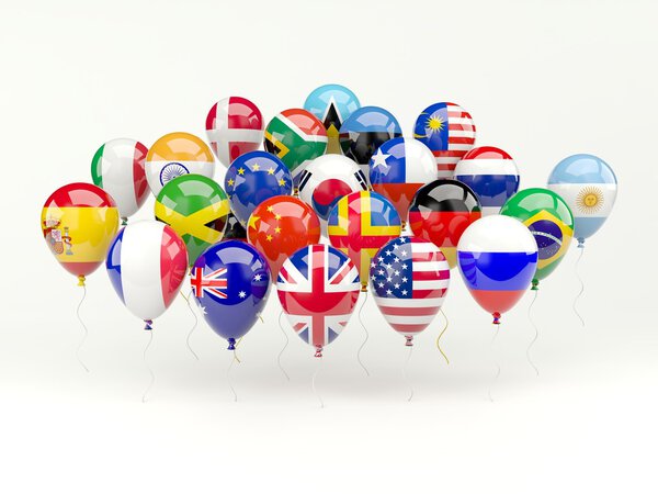 Air balloons with flags isolated on white