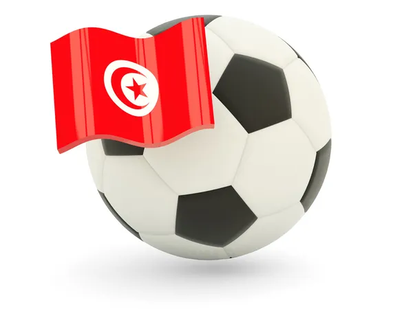 足球与突尼斯的旗子 — 图库照片