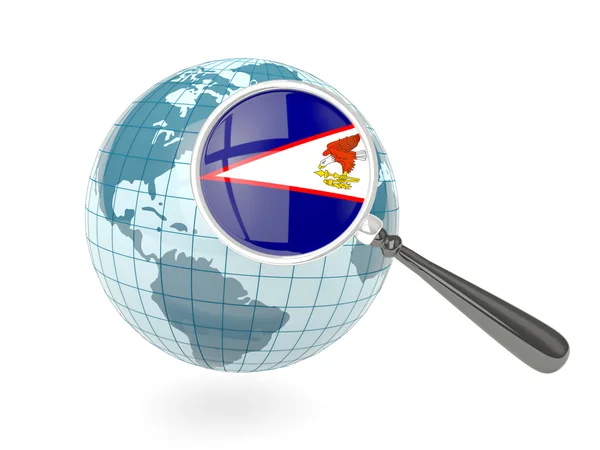 Magnificada bandera de samoa americana con globo azul — Foto de Stock