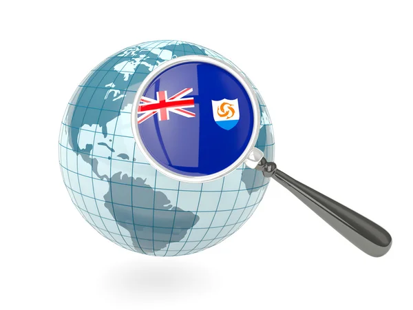 Förstorad flagga anguilla med blå glob — Stockfoto