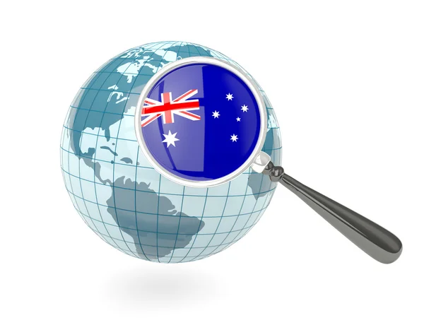 Förstorad flagga Australien med blå glob — Stockfoto