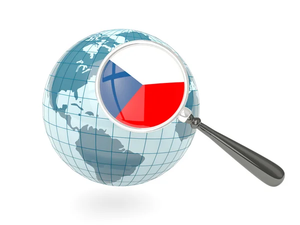 Увеличенный флаг Чешской Республики с голубым глобусом — стоковое фото
