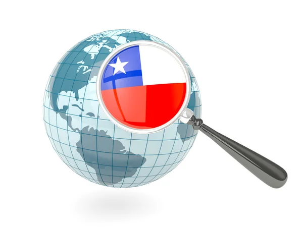 Förstorad flagga chile med blå glob — Stockfoto