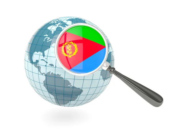 放大的国旗的厄立特里亚与蓝色地球 — 图库照片