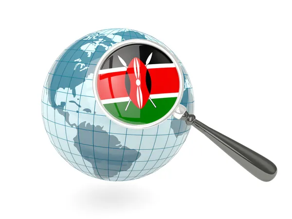 Magnified flag of kenya with blue globe — Stock Photo, Image